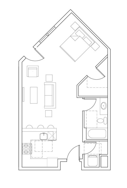 Floor plan for 1 bed, 1 bath, 542 sqft